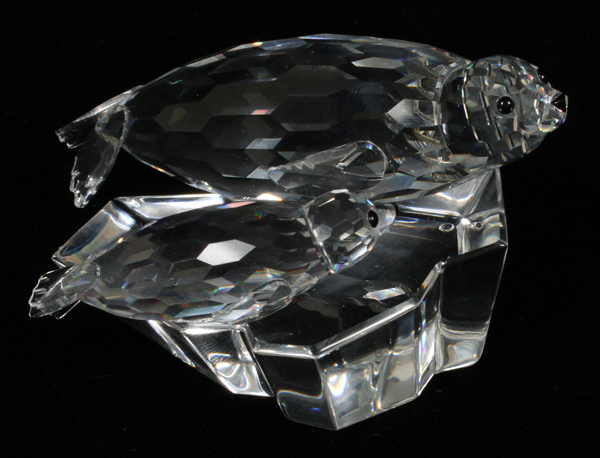 SWAROVSKI 'SAVE ME' CRYSTAL FIGURE OF SEALS, L  4":  The figurine "Save Me" the Seals, from the  "