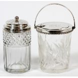 ENGLISH & AMERICAN STERLING & CUT GLASS  MUFFINEER AND JAM JAR, 19TH-EARLY 20TH C., H 5":