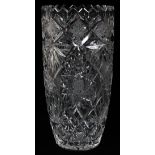 CZECHOSLOVAKIAN CRYSTAL FLOWER VASE H 12":  Hand  cut. Circa 1950.