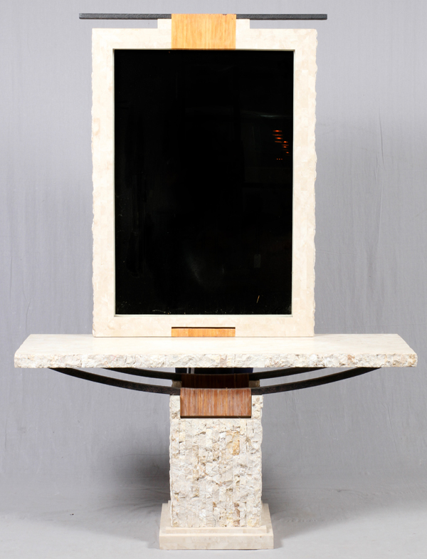 CONTEMPORARY MARBLE-CLAD CONSOLE & MIRROR:  A  set of 2 pieces comprising a console table, H.29  1/