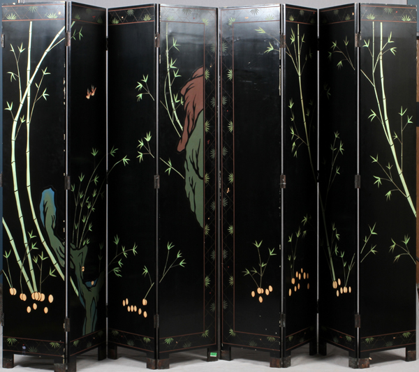 CHINESE EIGHT PANEL COROMANDEL SCREEN, H 84" L  128":  Beautifully decorated with home and  garden - Image 3 of 3