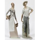 LLADRO PORCELAIN FIGURE & ONE OTHER, TWO, H 15 &  16:  A Lladro man holding a scythe, H.16 1/2",
