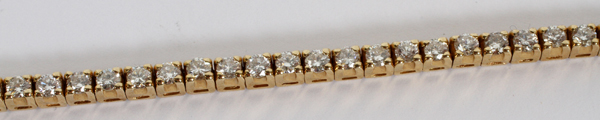 14KT YELLOW GOLD & 56 DIAMONDS TENNIS BRACELET,  L 6 3/4":  A 14kt yellow gold and 56 diamonds - Image 2 of 2