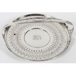 WM. B. DURGIN SILVER CO., STERLING SILVER CAKE  PLATE WITH HANDLE, DIA 10":  having a pierced