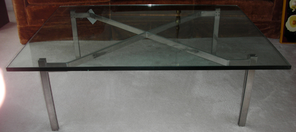 CHROME COCKTAIL TABLE WITH GLASS TOP, H 15 1/2",  W 48":  Rectangular glass top on a chrome - Image 4 of 4