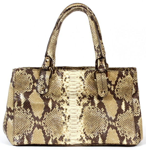 HENRI BENDEL SNAKESKIN BAG, W 14'':  Snakeskin  handbag with satin lining, and compact mirror. - Image 2 of 3