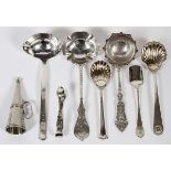 ALBERT COLES COIN, ENGLISH & DANISH STERLING  FLATWARE & OTHER SILVERPLATE, SEVEN PIECES: