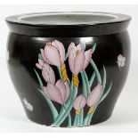 CHINESE PORCELAIN PLANTER, H 11", DIA 13 1/2",  MODERN:  Black ground. From a pominent Dearborn