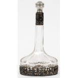 GERMAN .800 SILVER OVERLAY CRYSTAL DECANTER, H 9  1/2":  Hand engraved with motif of windmills