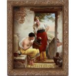 KPM HAND PAINTED PORCELAIN PLAQUE SIGNED BY  EDUARD BAERSCHNEIDER [DRESDEN, ACTIVE  1880-1894], H