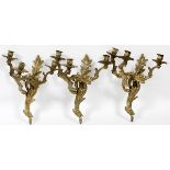 FRENCH STYLE BRONZE SCONCES, SET OF THREE, H  15", W 13":  Not electrified. To be used with