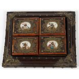 EUROPEAN BRASS-MOUNTED ROSEWOOD GAME BOX, W 9  1/2":  A rectangular rosewood tray fitted with