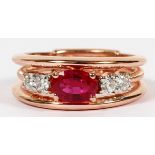 18KT GOLD & GIA .96CT BURMESE RUBY & .32CT  DIAMONDS RING, SIZE 7:  An 18kt rose gold and  .96ct