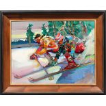 DEAN CULICHIDAS [AMERICAN, 1923-1994], "TWO  SKIERS", H 30", W 40":  Signed lower right.