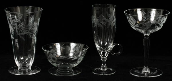 CRYSTAL CHAMPAGNE, IRISH COFFEE GLASSES,  PARFAITS & BOWLS, C 1940S, 25, H 5 3/4 & 6 3/4",  DIA 4 - Image 2 of 3