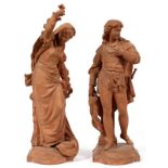 PAUL DUBOY [FRENCH], TERRACOTTA SCULPTURES, 19TH  C., TWO, H 19":  Depicting a standing lady and