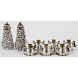 TIFFANY & CO. STERLING OPEN SALTS [6] & BLACK,  STARR & FROST SHAKERS [2], LATE 19TH-EARLY 20TH  C.: