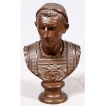 AFTER THE CLASSICAL, BRONZE BUST OF JULIUS  CAESAR, H 25", W 15":  Unsigned; brown patina;  20th c.