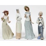 PORCELAIN GROUPING, 4 PCS.:  Including 1 Nao  porcelain figure of a Girl with Butterfly, H 11  5/8",