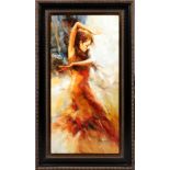 JARVIS OIL ON CANVAS, H 48", W 24", "DANCER":   Signed lower right. In black gilt frame.