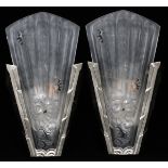 ATTRIBUTED TO GENET ET MICHON, FRENCH ART DECO  FROSTED GLASS SCONCES, PAIR, H 15 1/2", W 8":