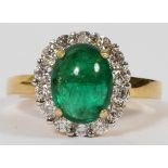 2.55CT ZAMBIA CABOCHON EMERALD & 1.00CT DIAMOND  RING, SIZE 7:  A 2.55ct natural Zambia cabochon