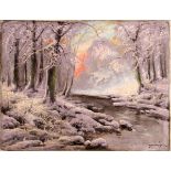 LASZLO NEOGRADY [HUNGARIAN 1896-1962], H 24", W  31":  Depicts a winter forest landscape with