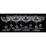 TIFFIN FRANCISCAN "LELAND" PATTERN CRYSTAL  CHAMPAGNE GLASSES, EIGHT, H 5":  Eight nicely  cut
