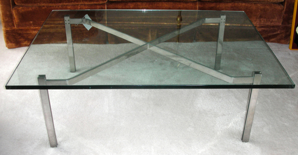 CHROME COCKTAIL TABLE WITH GLASS TOP, H 15 1/2",  W 48":  Rectangular glass top on a chrome - Image 3 of 4