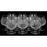 HAND-CUT CRYSTAL BRANDY SNIFTERS, TEN, H 3 1/2",  DIA 2 3/4":  Probably made in Czechoslovakia.