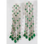 4.00CT EMERALDS & 2.00CT DIAMONDS 14KT WHITE  GOLD EARRINGS, L 2 1/2":  A pair of 4.00ct  natural