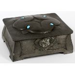 NEKRASSOFF, RUSSIAN DECO PEWTER COVERED BOX WITH  TURQUOISE W 10" L 8":  .