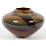 DAVID GREENBAUM [20TH C.], ART POTTERY VESSEL, H  5 1/4", DIA 8":  Glazed in earth tones with  hints