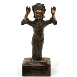 CHINESE BRONZE MINIATURE PRIEST, H 3":  Gilded  head and hands.