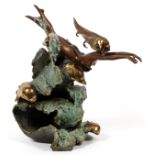 ANGELO BASSO [ITALIAN, B. 1943], POLYCHROME  BRONZE SCULPTURE, DATED 1987, H 16 3/4", L 16  3/4", '