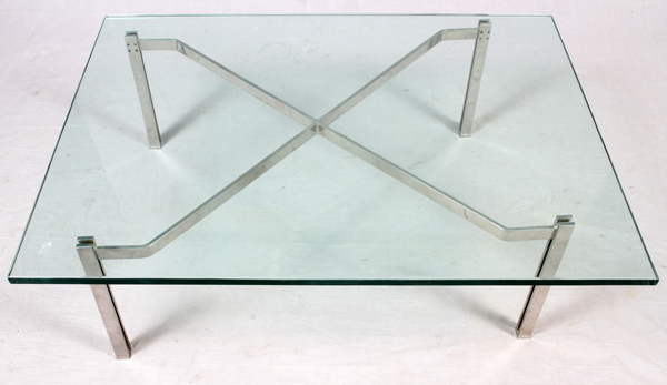 CHROME COCKTAIL TABLE WITH GLASS TOP, H 15 1/2",  W 48":  Rectangular glass top on a chrome - Image 2 of 4