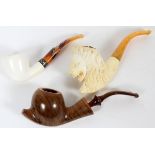 'OLEA EXCELSA PIPA SARDEGNA' BURL WOOD PIPE:  In  a case and never used. Together with 1  meerschaum