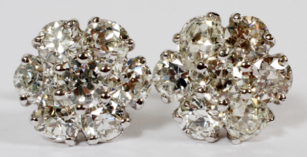 5.75CT DIAMOND CLUSTER & 14KT WHITE GOLD  EARRINGS, DIA 9/16":  A pair of 14kt white gold  and 5.