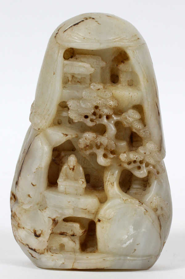 CHINESE CARVED JADE MOUNTAIN VILLAGE, H 4 1/2",  W 3":  Unmarked.