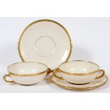 MORGAN BELLEEK PORCELAIN CREAM SOUP BOWLS &  STANDS, SEVEN SETS [14 PIECES]:  Including 7  cream