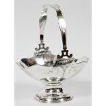 AMERICAN STERLING BASKET, C. 1920, H 11'', W 9  1/2'':  An oblong sterling silver basket with