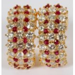 4.50CT DIAMOND & .50CT RUBY 18KT GOLD EARRINGS,  H 7/8":  A pair of 4.50ct diamond, .50ct ruby