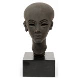 ALVA STUDIOS MUSEUM REPLICA BUST OF AN EGYPTIAN,  H 8 1/2":  Mounted on a painted black wood