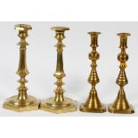 AMERICAN BRASS CANDLESTICKS, 19TH C., TWO PAIRS:   2 pairs, All were originally push up style.
