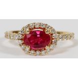 14KT GOLD & GIA 1.01CT BURMESE RUBY & .50CT  DIAMONDS RING, SIZE 7 1/4:  A 14kt yellow gold  and 1.