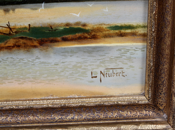 LOUIS NEUBERT [GERMAN, 1846-1892], "SUNSET", H  11", W 20":  Signed lower right. Depicts a  seascape - Image 2 of 3