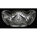 GRUNDY CLAPPERTON CO AMERICAN BRILLIANT PERIOD  GLASS BOWL DIA 8":  Circa 1900,  hand cut  crystal.