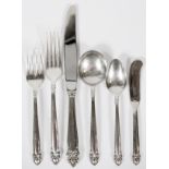 LUNT 'CANTERBURY BELL' STERLING FLATWARE SET, 48  PIECES [SERVICE FOR EIGHT]:  Sterling silver