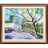 JAMES COLWAY [AMERICAN, B.1920], WATERCOLOR,  OIL, MIXED MEDIA, H 24", W 30", "CENTRAL PARK,