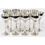 ELECTROPLATE SILVER CORDIALS, 12 PCS., H 5":  By  Leonard. Electro plate nickel silver. From a